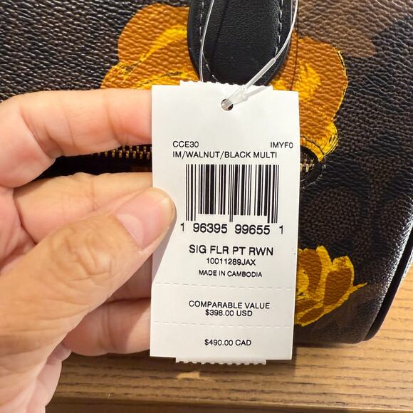 Coach CCE30 Rowan Satchel Bag In Signature Canvas With Floral Print Walnut/Black - Picture 3 of 6